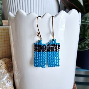 BOGO EARRINGS Blue Seed Bead Earrings with Metallic Accents, 2"